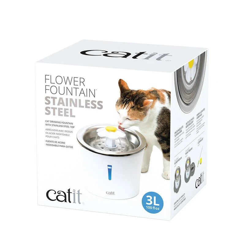 Catit Flower Drinking Fountain Stainless Steel Drinking Fountain (3 Litres) Catit Flower Drinking Fountain Stainless Steel Drinking Fountain (3 Litres) -Zooplus Store 135197 hagencontainer catit blumentrinkbrunnen edelstahl trinkbrunnen 3liter hs 02 1