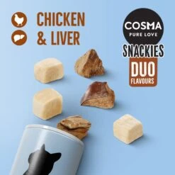 Cosma Snackies DUO 2 In 1 – Saver Pack Mixed Pack: 3 Flavours (131g) 8 Cosma Snackies DUO 2 In 1 – Saver Pack Mixed Pack: 3 Flavours (131g) -Zooplus Store 1 70174 cosma snackies duo foodboard chickenliver 1000x1000 4