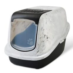 Savic Nestor Marble Cat Litter Box Marble White-grey / Black
