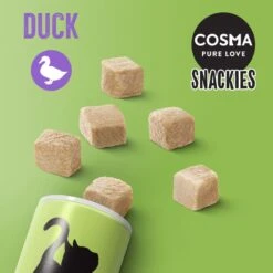 Cosma Snackies Saver Pack Duck (5 X 21g) 10 Cosma Snackies Saver Pack Duck (5 X 21g) -Zooplus Store 32620 cosma snackies foodboard duck 1000x1000 6 3