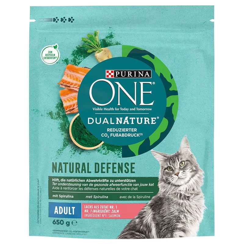 PURINA ONE Dual Nature Adult Salmon with Spirulina Economy Pack: 2 x 650g PURINA ONE Dual Nature Adult Salmon With Spirulina Economy Pack: 2 X 650g -Zooplus Store 371600 pla purinaone dual nature lachs spirulina hs 01 0
