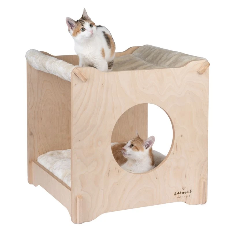 Natural Paradise Mimosa Cat Den Natural wood with cream cover Natural Paradise Mimosa Cat Den Natural Wood With Cream Cover -Zooplus Store 415299 np mimosa creme fg 5242 0 1