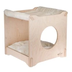 Natural Paradise Mimosa Cat Den Natural Wood With Cream Cover