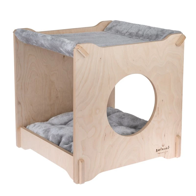 Natural Paradise Mimosa Cat Den Natural wood with cream cover Natural Paradise Mimosa Cat Den Natural Wood With Cream Cover -Zooplus Store 415396 pla np mimosa grau fg 5136 5 1
