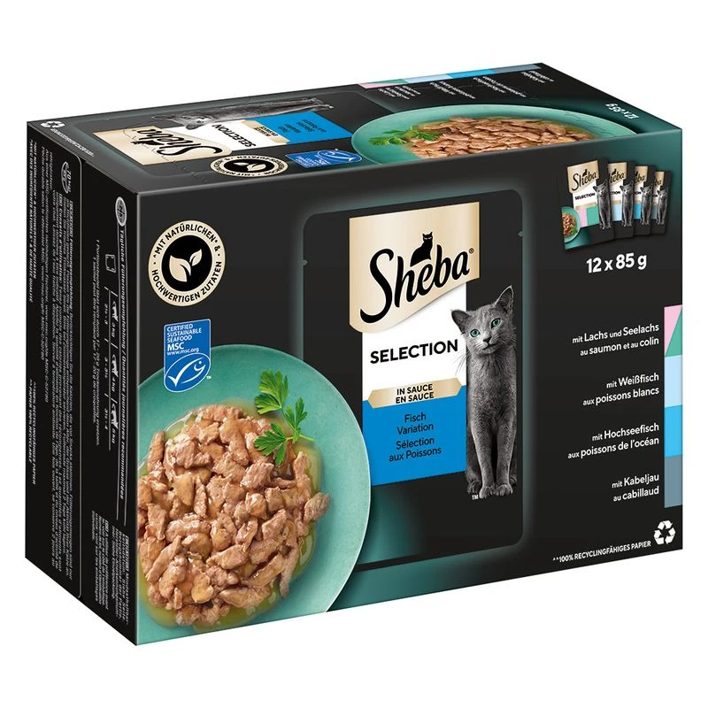 Sheba Pouches Select Slices in Gravy 48 x 85g Sauce Collection (Duck, Chicken, Poultry, Turkey) Sheba Pouches Select Slices In Gravy 48 X 85g Sauce Collection (Duck, Chicken, Poultry, Turkey) -Zooplus Store 445600 pla multipack sheba varietaten frischebeutel 12x85g hs 01 5 1