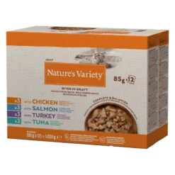 7kg Nature's Variety Dry Cat Food + 12 X 85g Wet Cat Food Free! * No Grain Norwegian Salmon (7kg) + Mixed Pack Bites In Gravy (12 X 85g) 5 7kg Nature's Variety Dry Cat Food + 12 X 85g Wet Cat Food Free! * No Grain Norwegian Salmon (7kg) + Mixed Pack Bites In Gravy (12 X 85g) -Zooplus Store 477200 pla natures variety bites sosse 12x85g hs 01 2 4