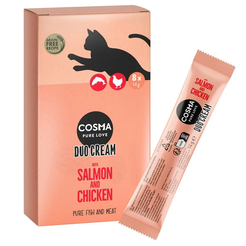 Cosma DUO Cream Treats Saver Pack 24 x 14g Salmon & Chicken Cosma DUO Cream Treats Saver Pack 24 X 14g Salmon & Chicken -Zooplus Store 524537 cosma duo cream salmon chicken 8x14g box sachet 7 2