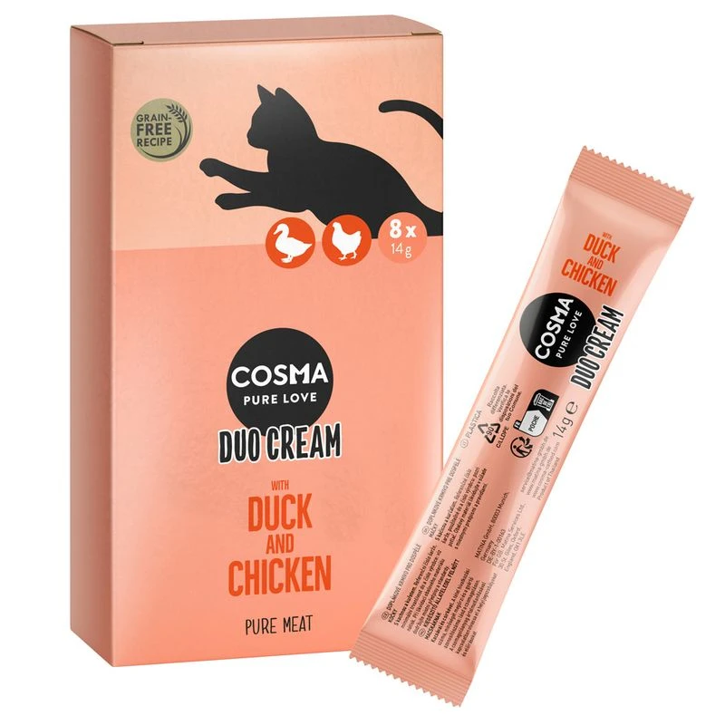 Cosma DUO Cream Treats Saver Pack 24 x 14g Salmon & Chicken Cosma DUO Cream Treats Saver Pack 24 X 14g Salmon & Chicken -Zooplus Store 524538 cosma duo cream duck chicken box sachet 7 2