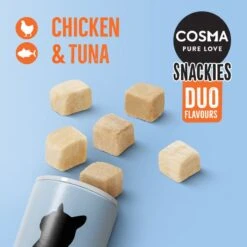 Cosma Snackies DUO 2 In 1 – Saver Pack 5 X Chicken & Shrimps (115g) -Zooplus Store 70175 cosma snackies duo foodboard chickentuna 1000x1000 9 3