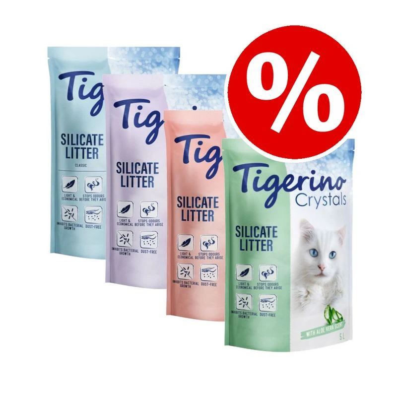 Tigerino Crystals Cat Litter Mixed Trial Pack 4 Varieties: Classic, Flower, Lavender & Aloe Vera (6 x 5l) Tigerino Crystals Cat Litter Mixed Trial Pack 4 Varieties: Classic, Flower, Lavender & Aloe Vera (6 X 5l) -Zooplus Store